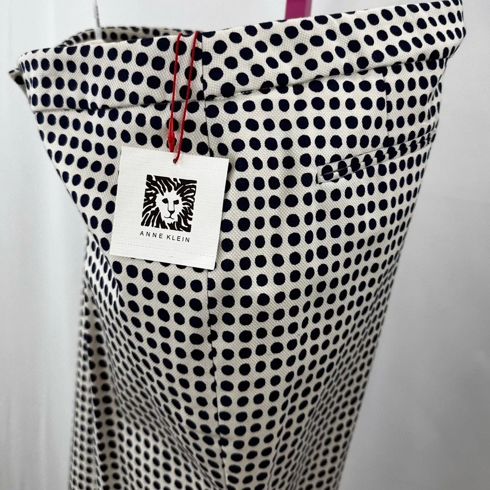 Navy Blue Polka Dot Dress Pants‎ Anne Klein Women's Size 10 White Office Casual - Picture 15 of 16